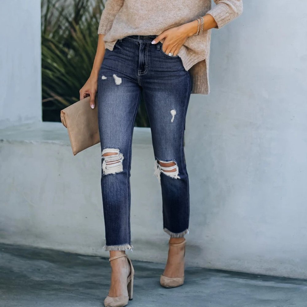 Distress Raw Edge Jeans